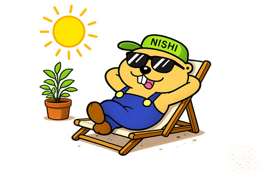 ひなたぼっこするNISHIキャラクター